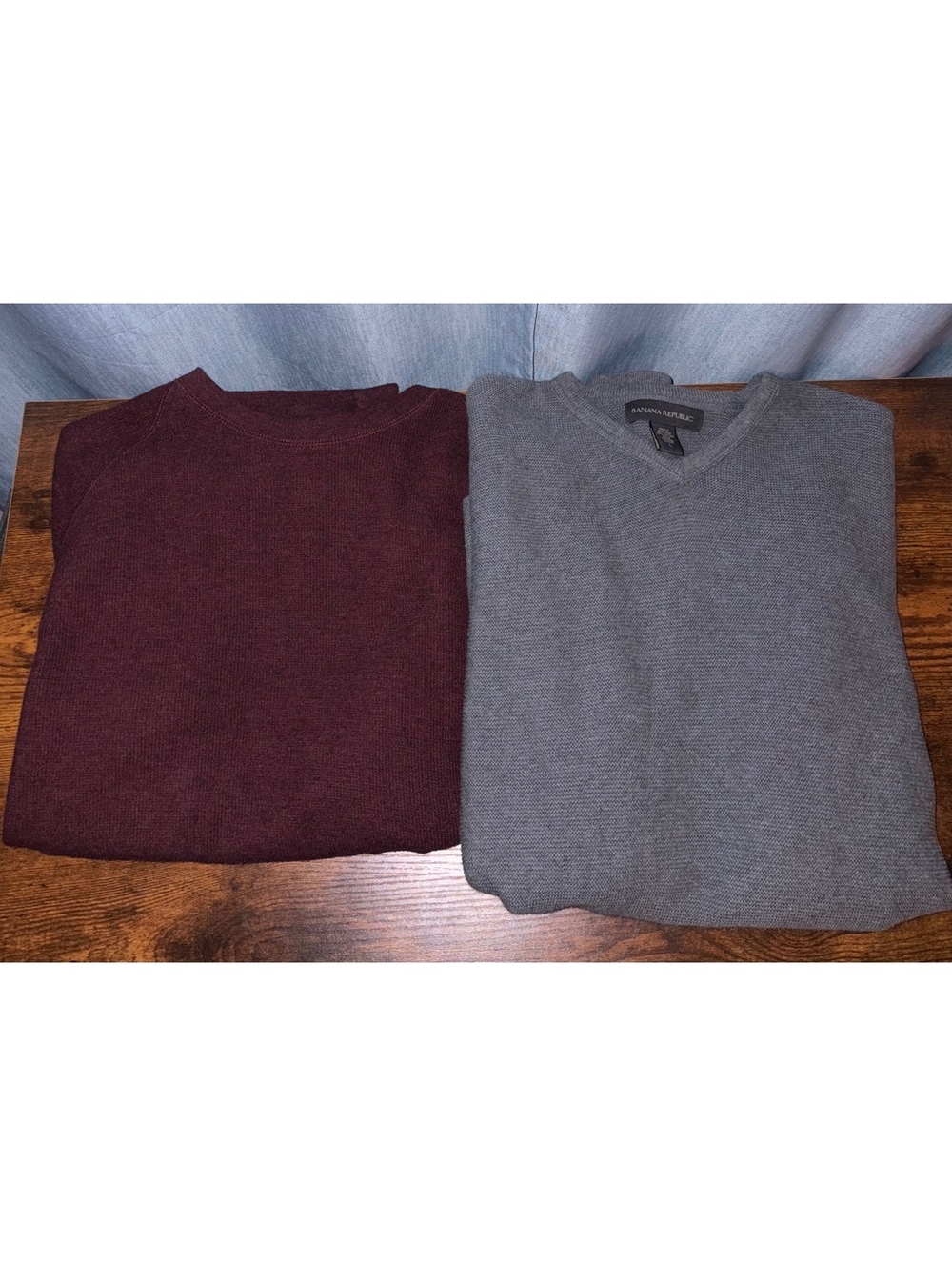 Banana Republic Men's Sweater Bundle - Gray V-Neck & Burgundy Crew Neck, Size L
